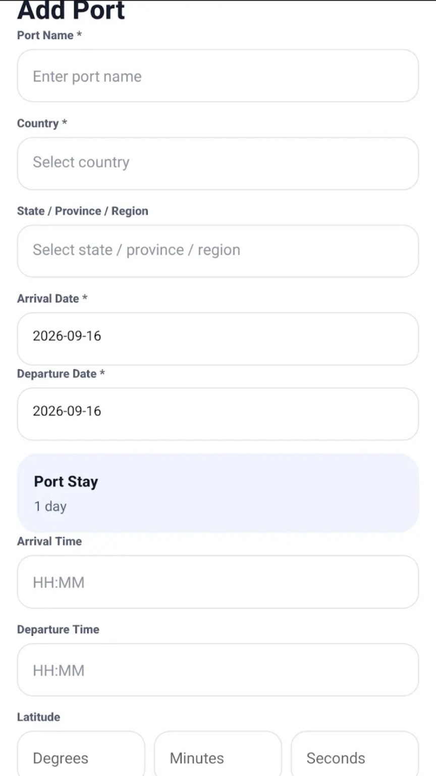 SeaLog add port screen