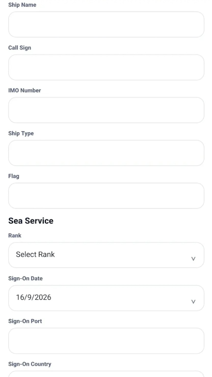 SeaLog add sea service screen