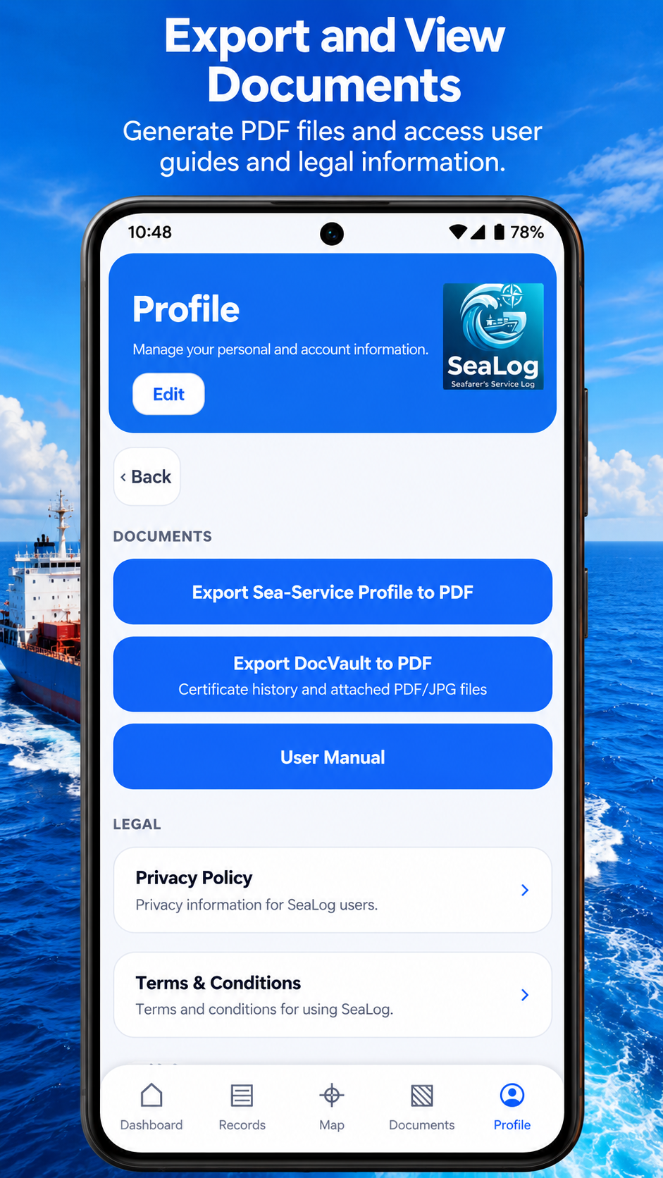 SeaLog documents and legal information promotional image