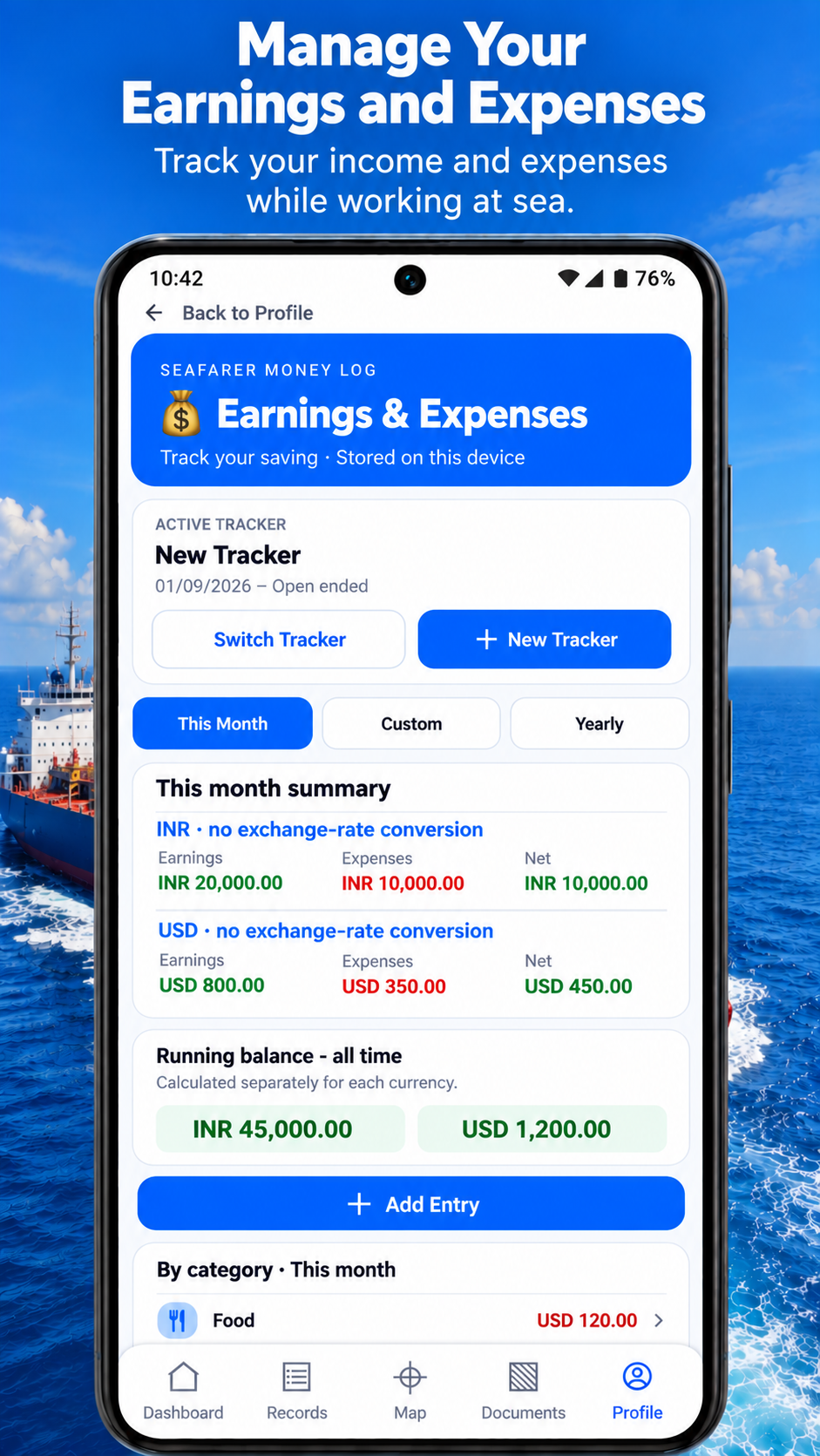 SeaLog earnings and expenses promotional image