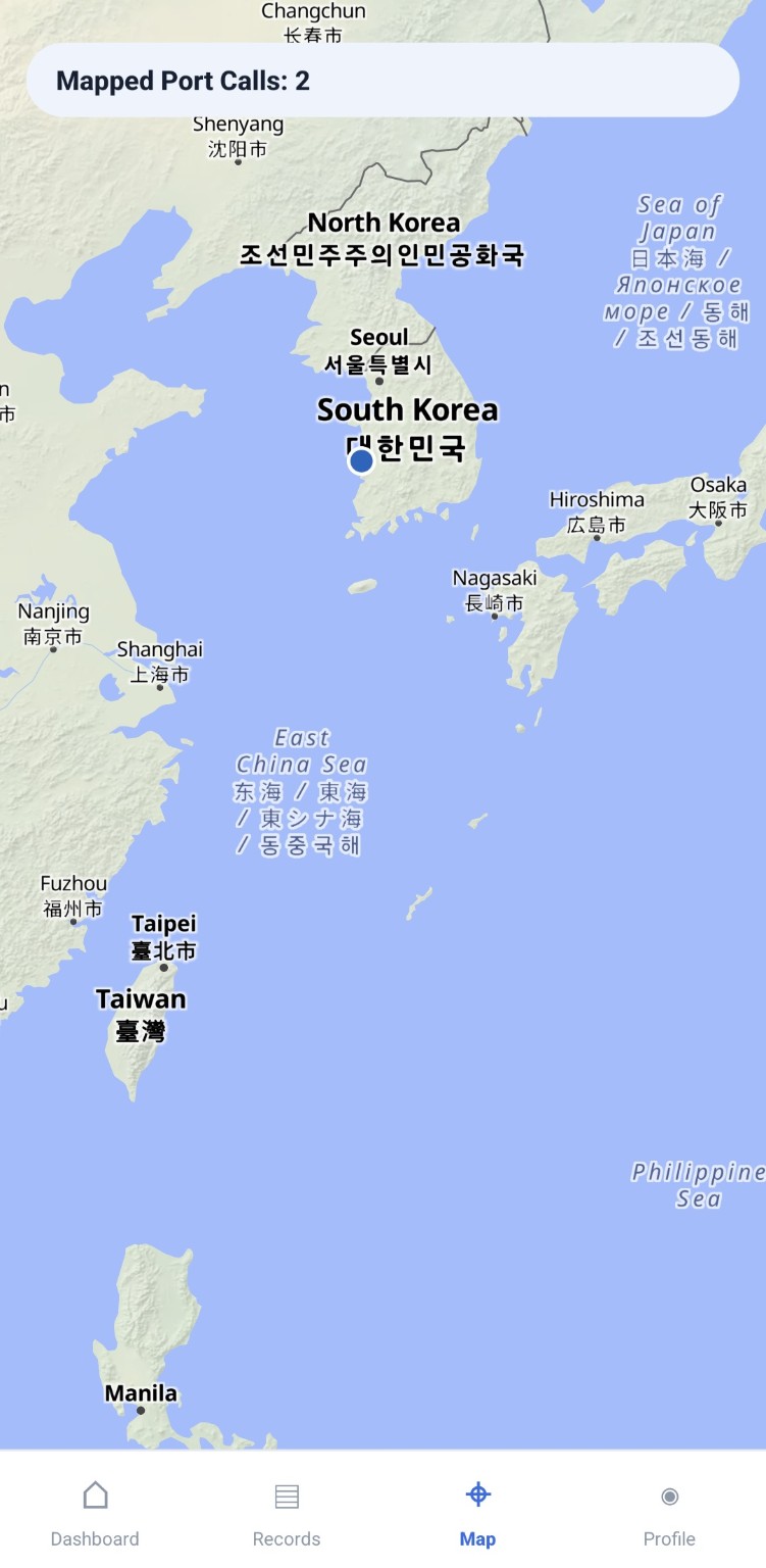 SeaLog map showing mapped port calls